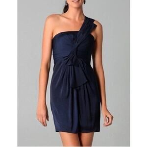 BCBG Maxazria Satin One Shoulder Mini Dress Size 6 Navy Blue Cocktail Event